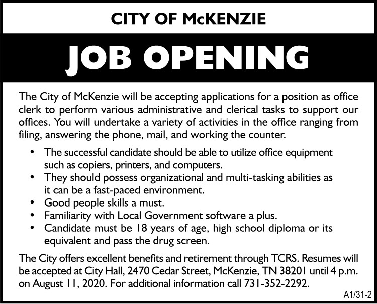City of McKenzie - Hiring Office Worker