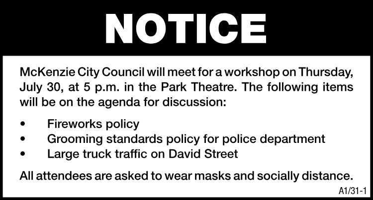 McKenzie City Council Workshop Meeting