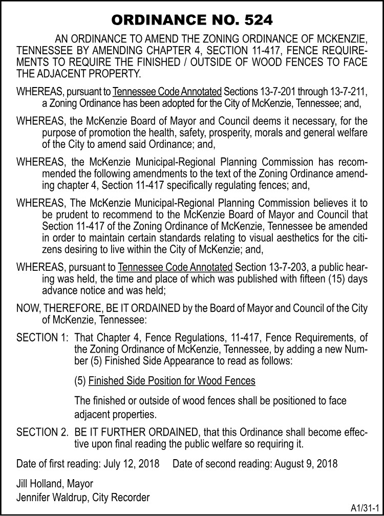 City of McKenzie - Ordinance NO 524