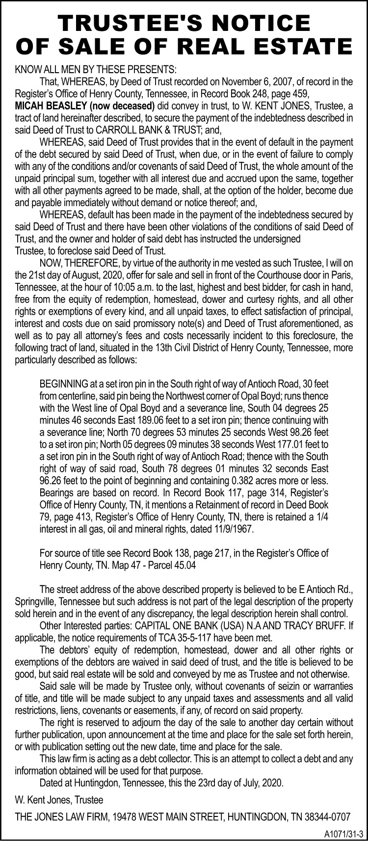 Trustees Notice of Sale - BEASLEY