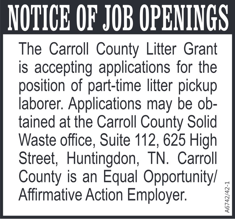 Notice of Job Openings - Carroll Co. Solid Waste