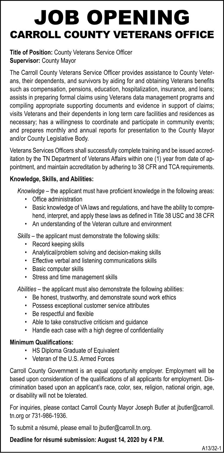 Job Opening - Carroll County Veterans Office