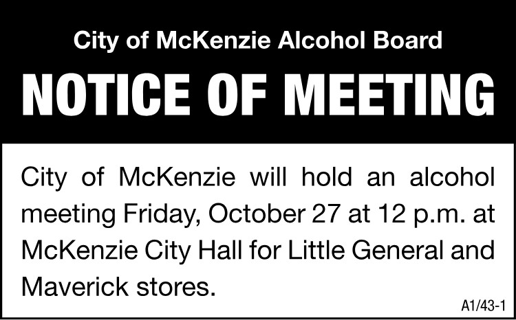 City of McKenzie - Alcohol Called Meeting