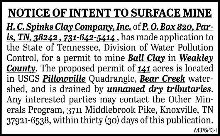 Notice of Intent - Spinks