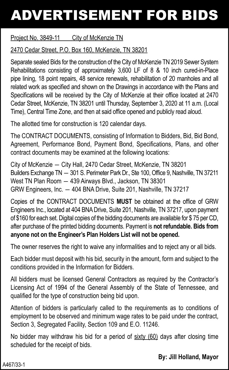 City of Mckenzie - Sewer Bids