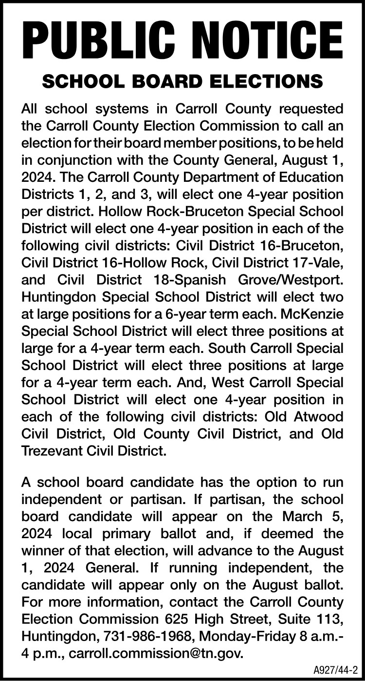 Public Notice - School Board Elections