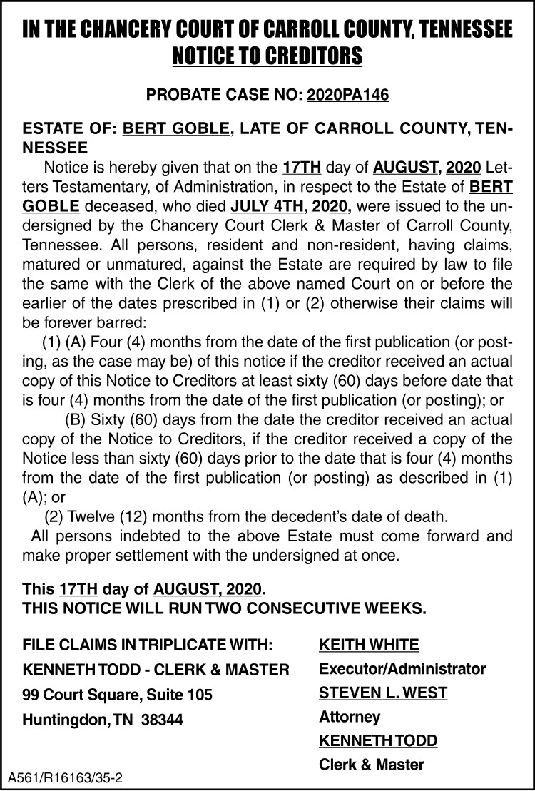 Notice to Creditors - GOBLE