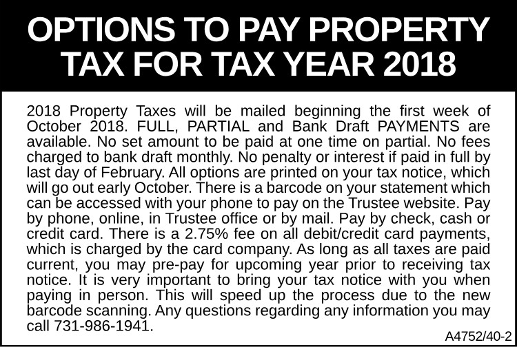 Carroll County Trustee - Property Tax Notice 2018 A4752
