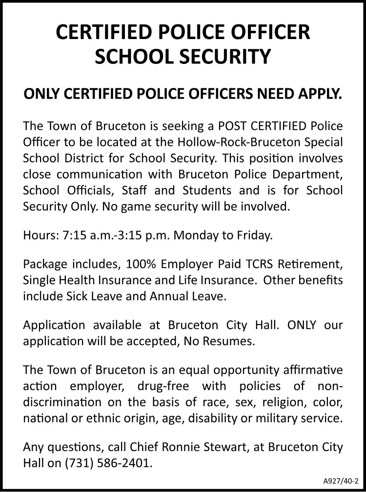 City of Bruceton - SRO Job Postion