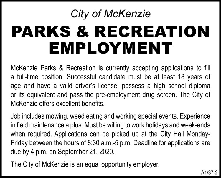 City of McKenzie - Hiring Park & Rec Person