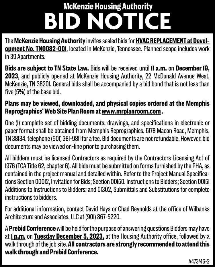 McKenzie Housing Authority Bid Notice