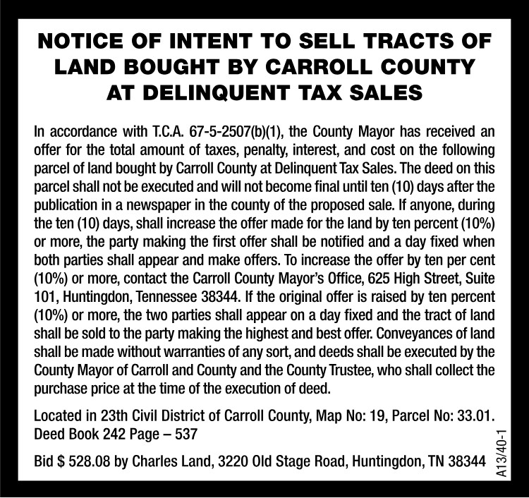 Notice of Intent to Sell - CC Delinquent Taxes