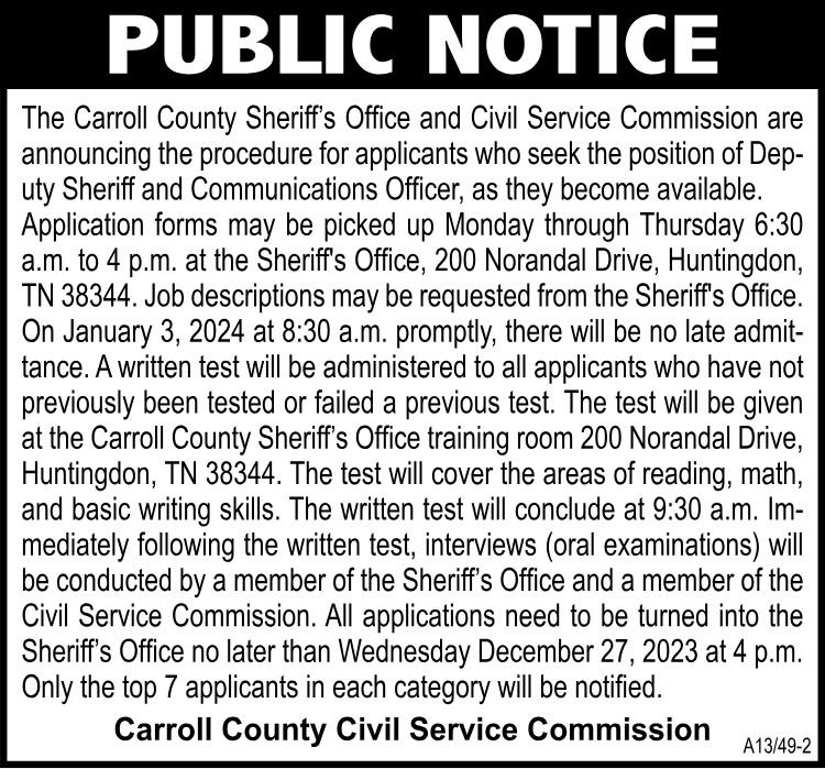 Public Notice Sheriffs Dept