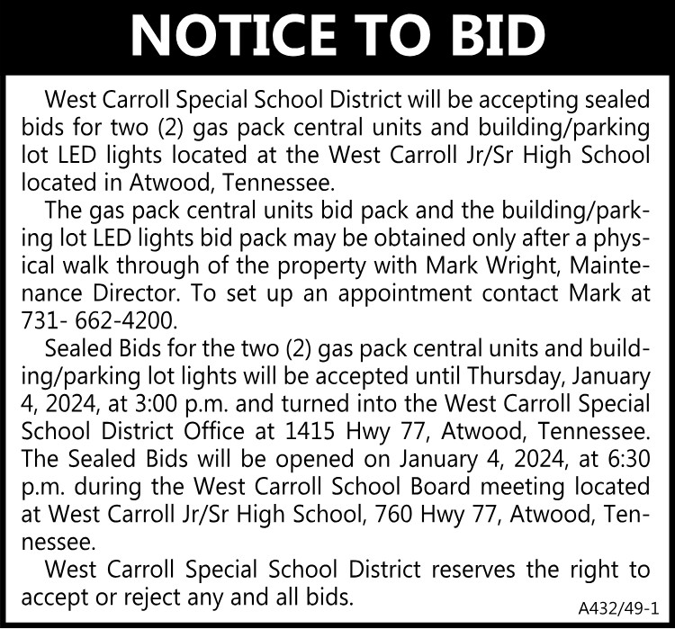 Notice to Bid - WCSSD