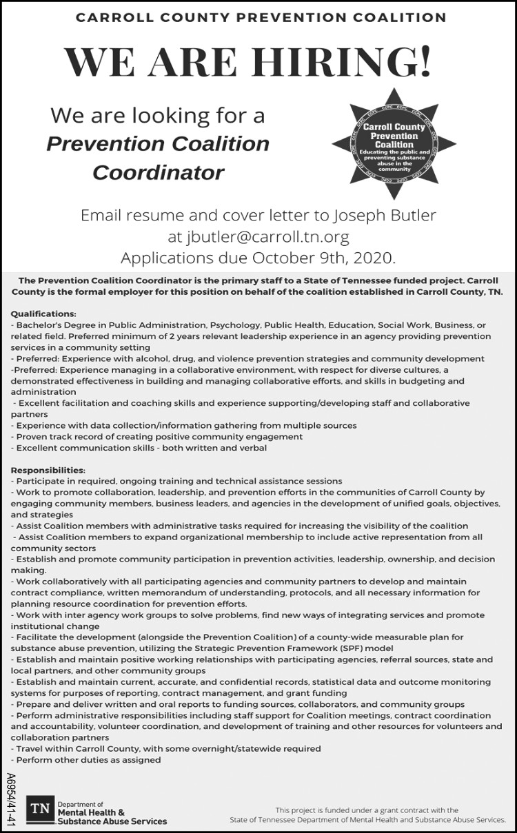 Carroll Co Prevention Coalition - Now Hiring