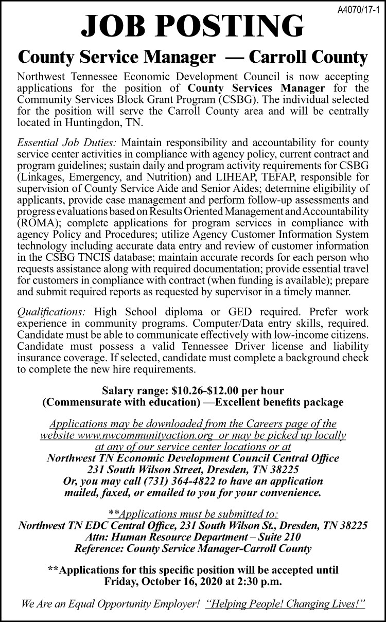 NWTN Economic Development Council Job Posting - County Service Manager