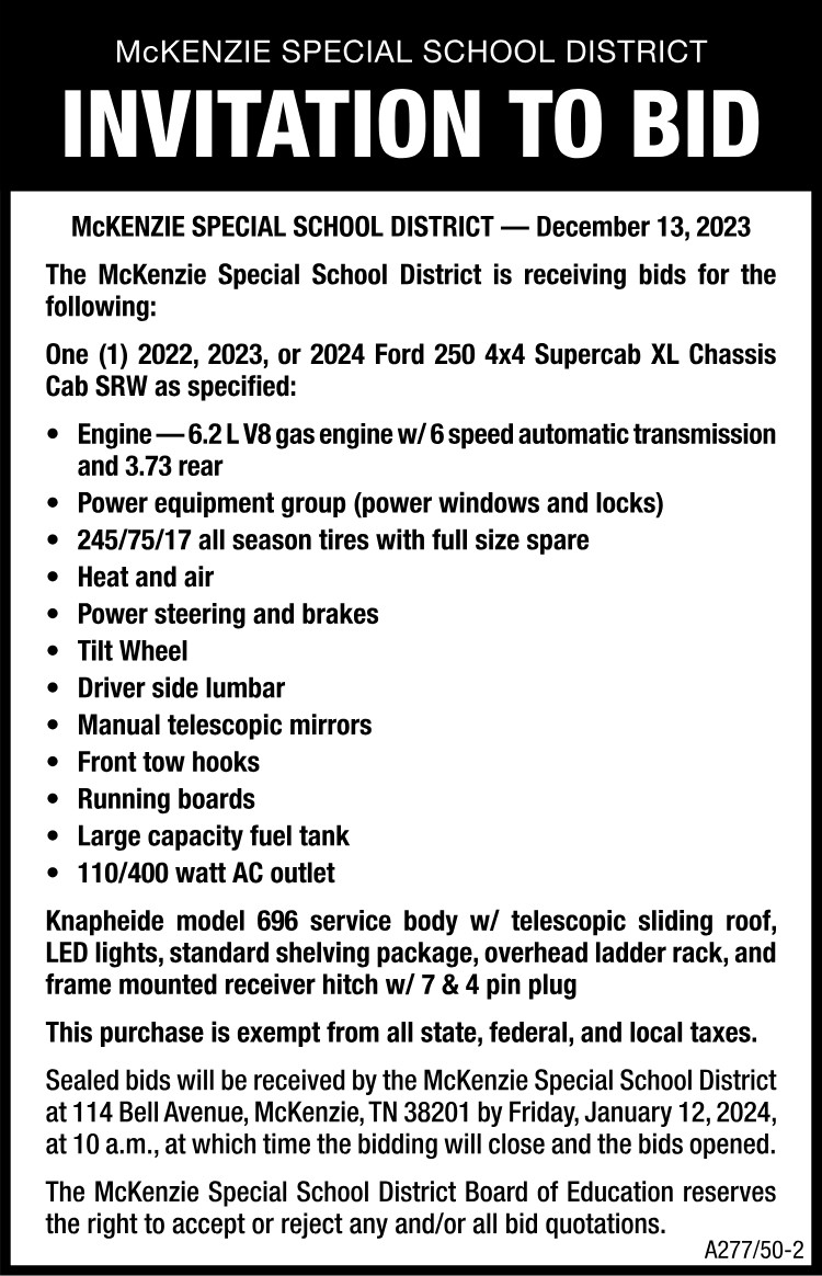 Invitation to Bid - MSSD 2024 Ford 250