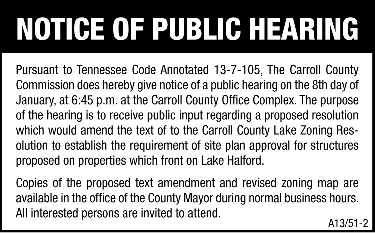 Notice of Public Hearing - Lake Zoning