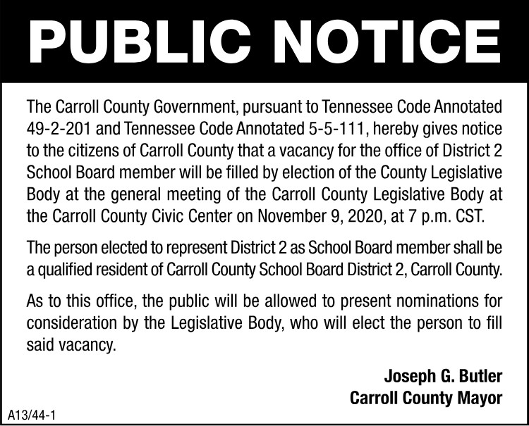 Carroll County - Public Notice for School Board Member