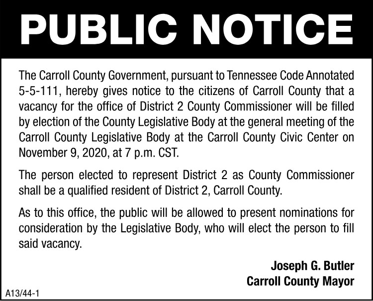 Carroll County - Public Notice for County Commissioner
