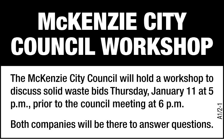 Notice of Workshop - McKenzie City Council