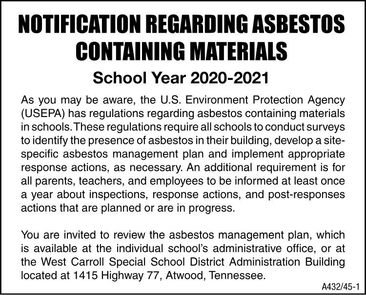 Notification Regarding Asbestos Containing Materials