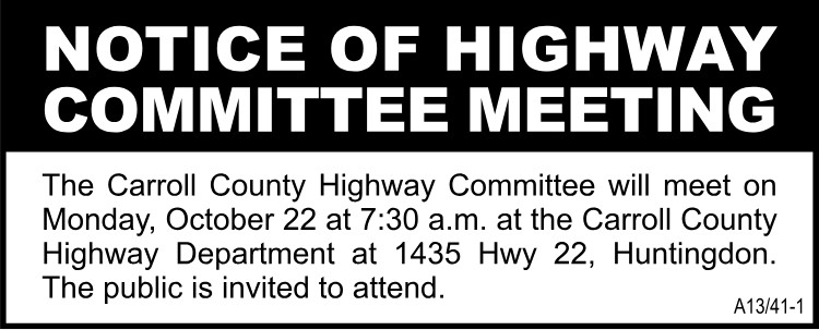 Notice of Highway Committee Meeting - Oct 22