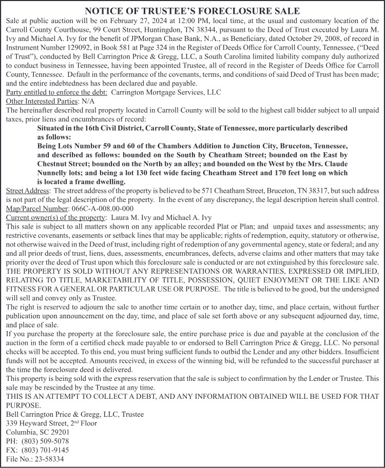 Notice of Trustee Foreclosure Sale