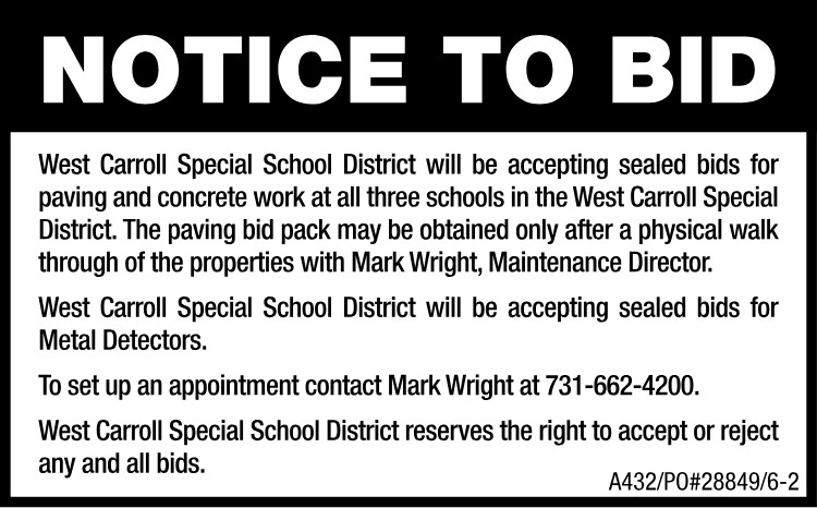 Notice to Bid - WCSSD Paving and Concrete
