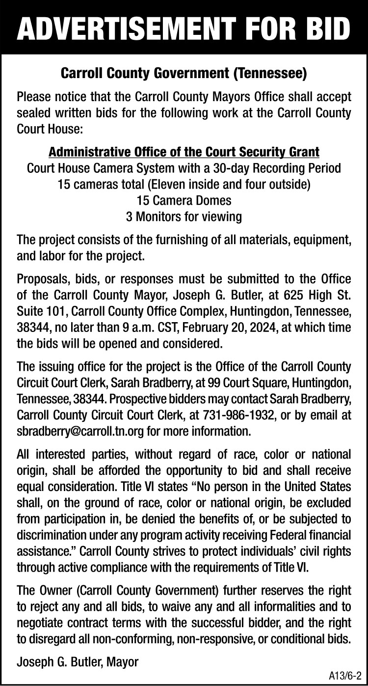 Advertisement for Bid - Carroll County Camera System