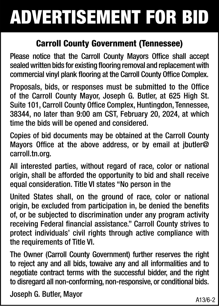 Advertisement for Bid - Carroll County Flooring Removal
