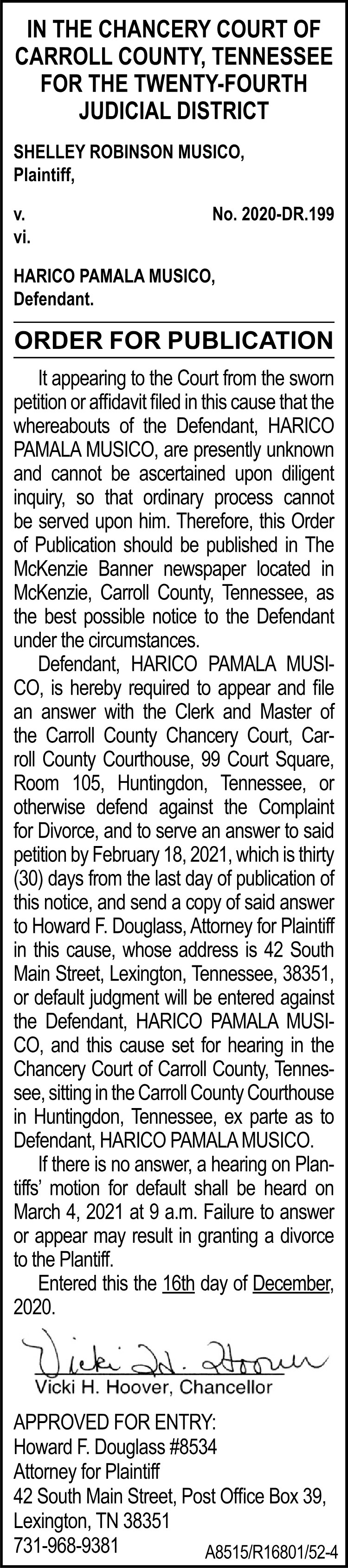 Order of Publication - MUSICO