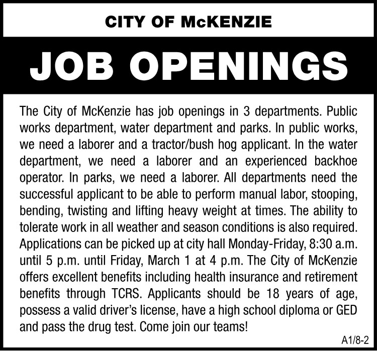City of McKenzie - Job Openings