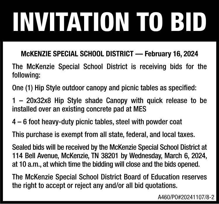 MMSD Invitation to Bid - Outdoor Canopy & Picnic Table