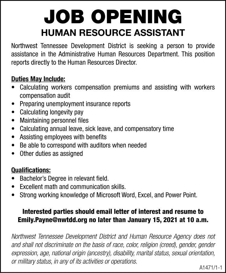 NWTDD - Job Opening - HR Assistant
