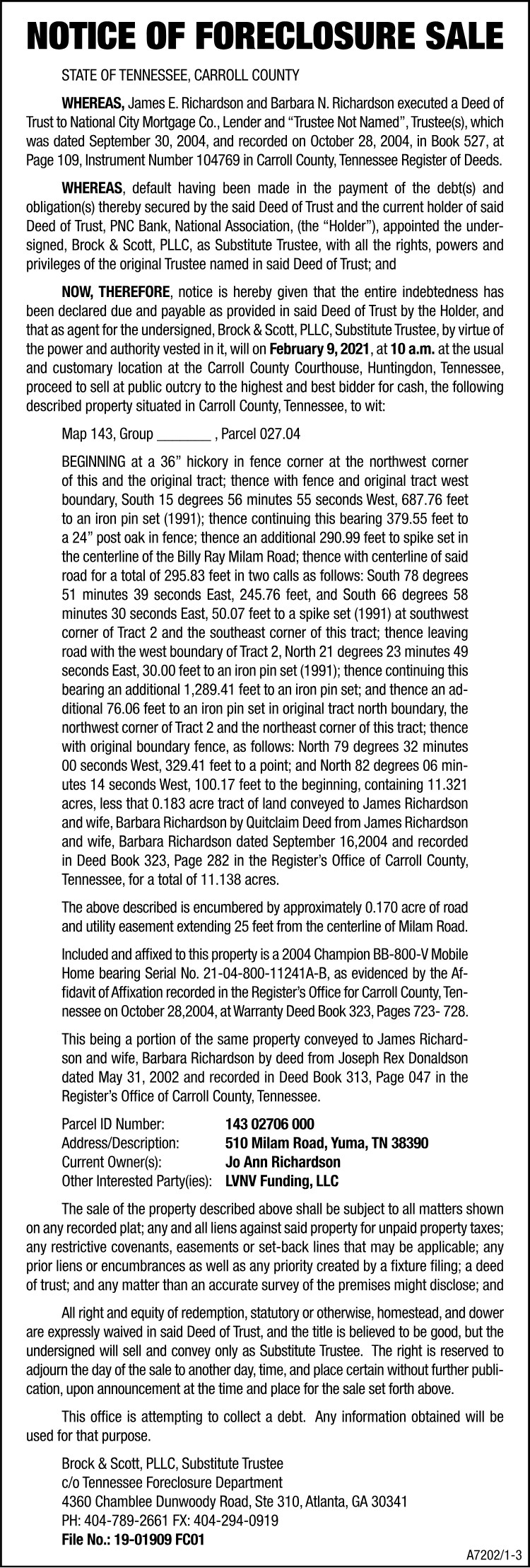 Notice of Sale - RICHARDSON