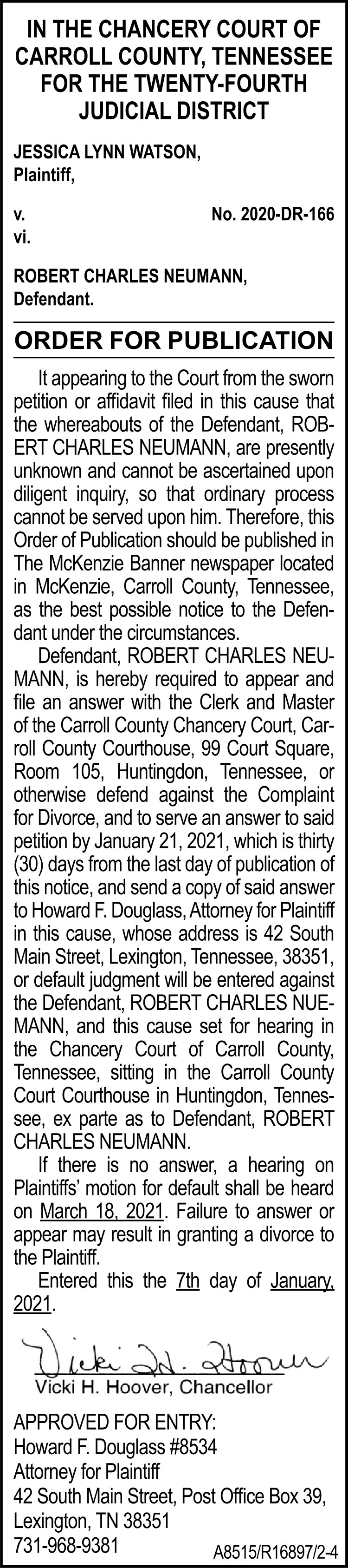 Order of Publication - WATSON