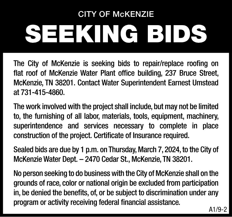 City of McKenzie - Bids for Roof Repair