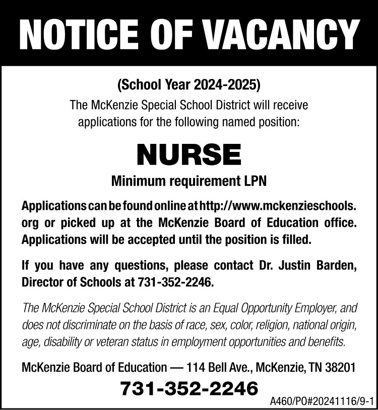 Notice of Vacancy - MSSD Nurse