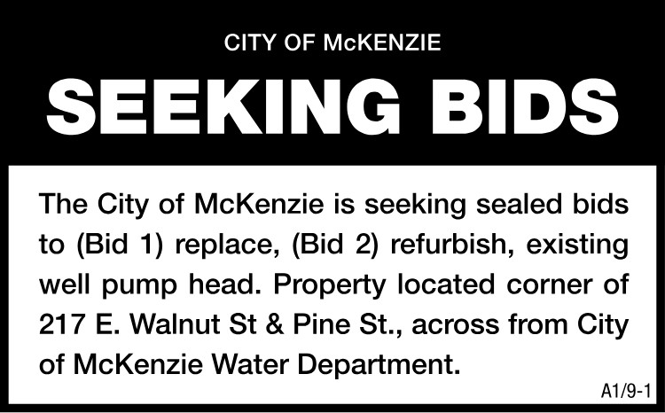 City of McKenzie - Bids for Well Pump Head