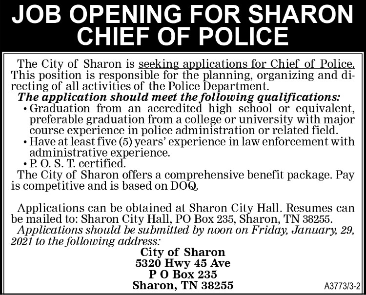 City of Sharon - Hiring Chief of Police