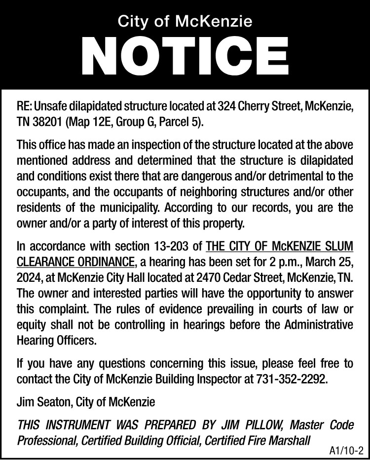 Notice Unsafe Structure - 324 Cherry St