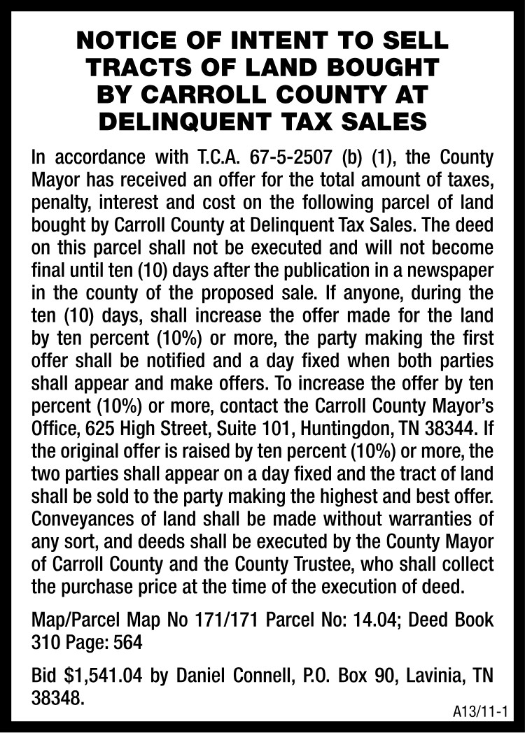 Notice of Intent to Sell Tracts of Land