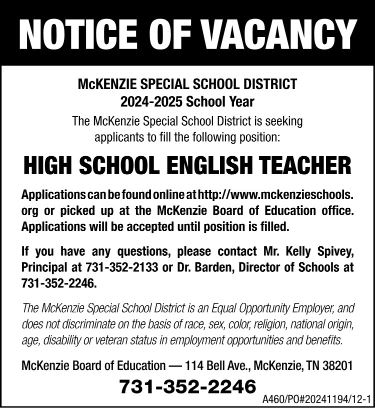 Notice of Vacancy - MSSD English Teacher