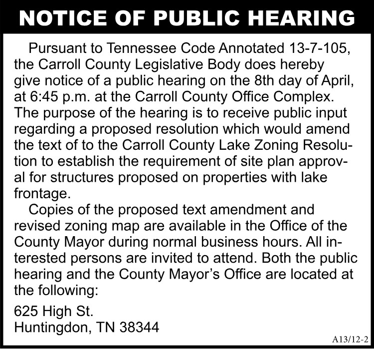 Notice of Public Hearing - Carroll County