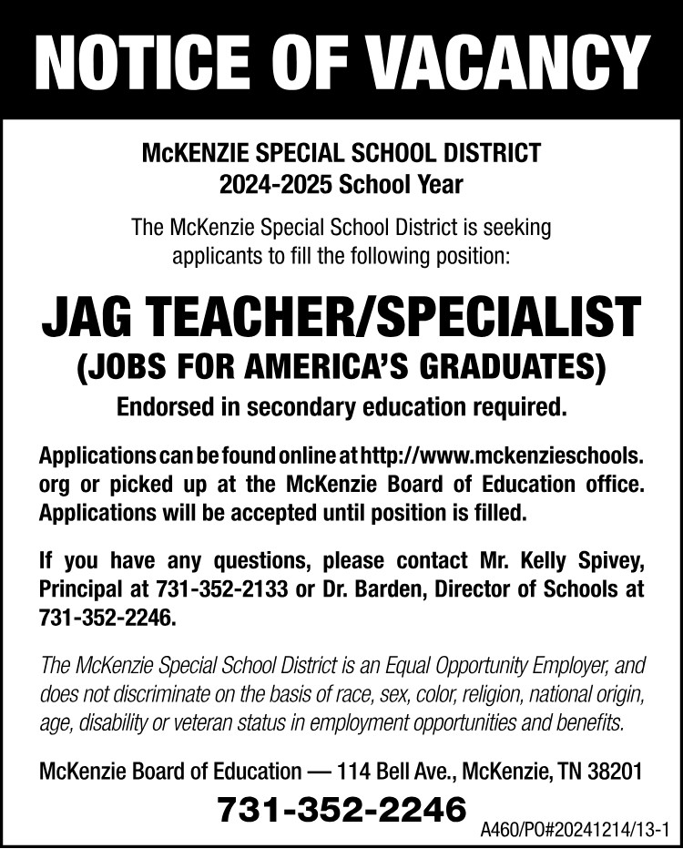 Notice of Vacancy - JAG Teacher