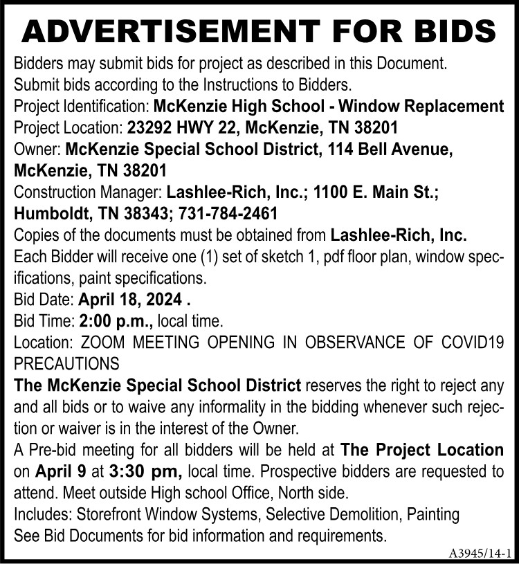 Advertisement for Bids - MHS Window Replacement