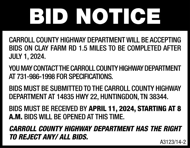Bid Notice - Carroll County Highway Department July 1