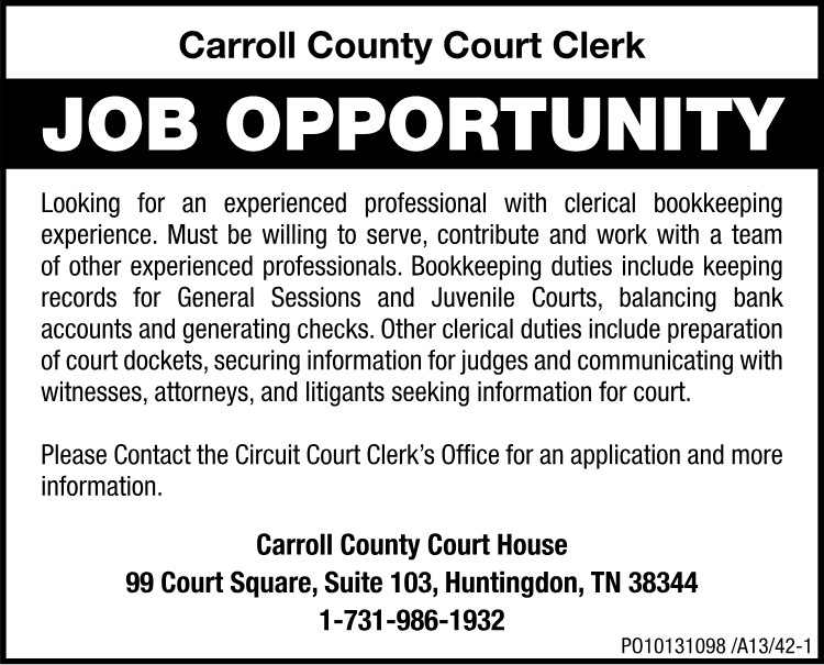 Help Wanted - Carroll County Clerk Bookkeeper