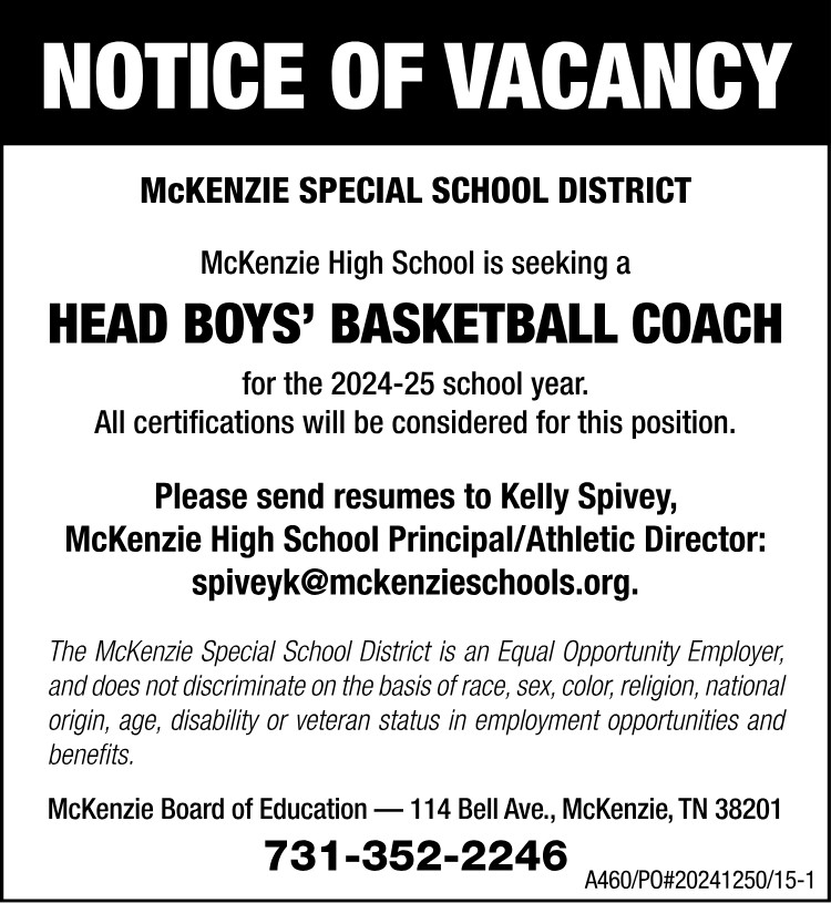 Notice of Vacancy - MSSD Boys Basketball Coach